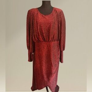 Eloquii Shimmering Red Long Sleeve Dress Size 20